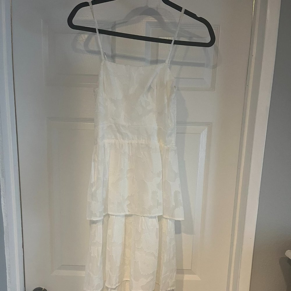 Lulus Grace and Beauty White Burnout Floral Print Tiered Dress